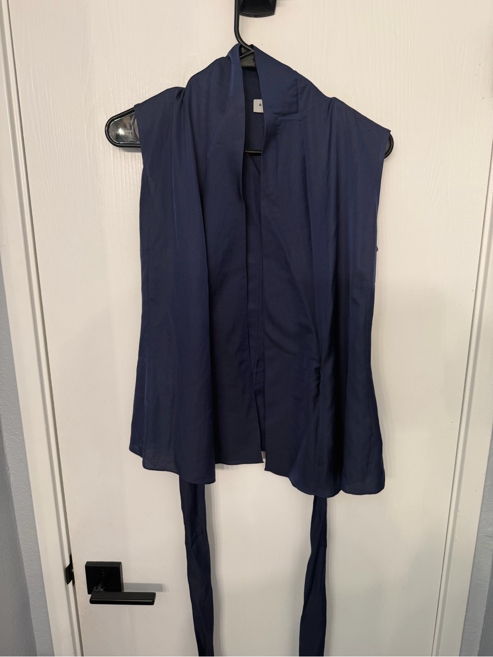 Akris Punto Silk Cotton Navy Tie-Front Women's Top